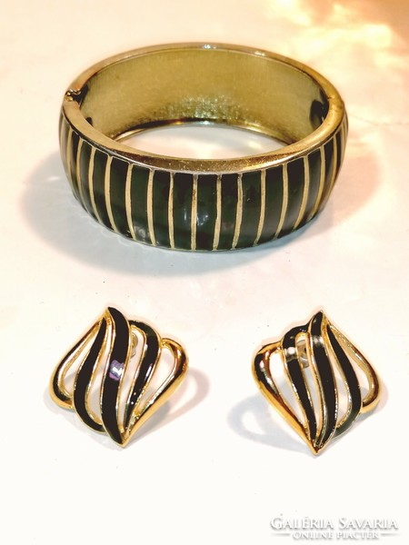 Striped enamel bracelet with earrings (1147)
