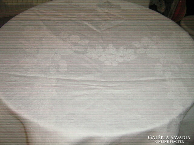 Beautiful antique huge white fruit damask tablecloth