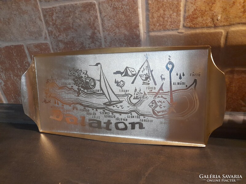 Balaton tray, golden, with Balaton local names, in good condition