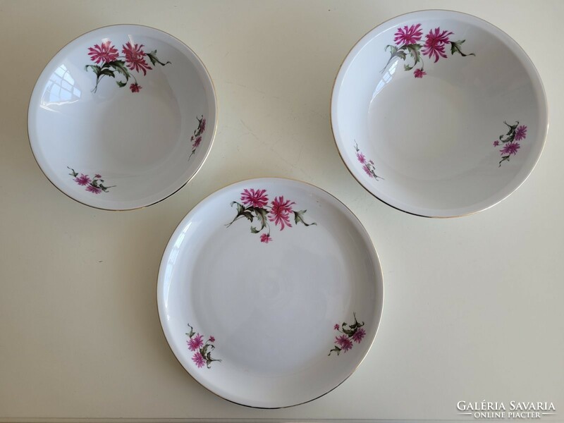 Old retro lowland porcelain large bowl with flower pattern 3 pcs