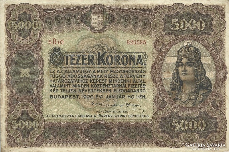 5000 korona 1920 eredeti állapot 2. Nagyon szép
