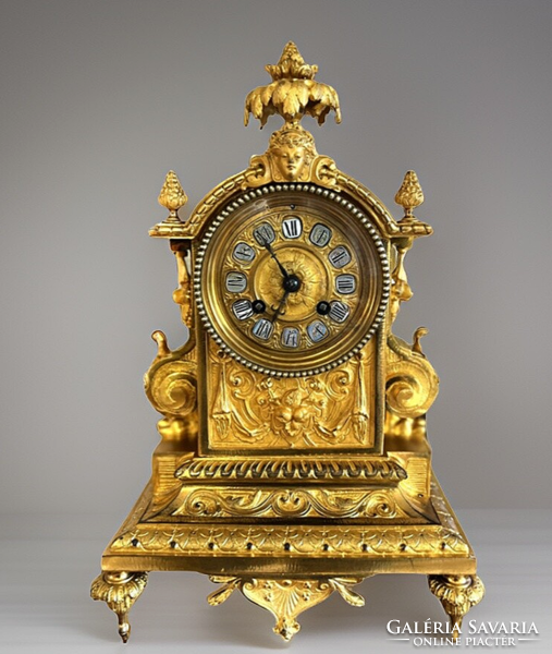 Antique French baroque gilded bronze table - fireplace clock