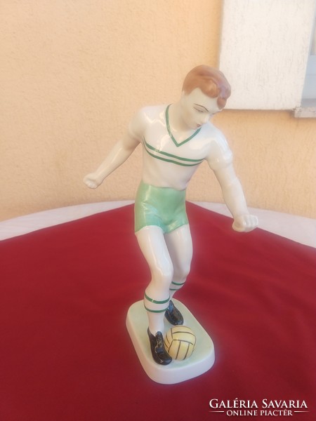 Hollóházi nagy méretű zöld -fehér focista,, 27 cm,,,Hibátlan,,,most minimál ár nélkül,,