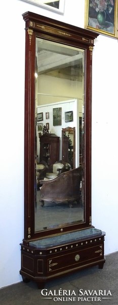 1Q136 Antik hatalmas veretes mahagóni empire tükör virágládával 272 x 100 cm