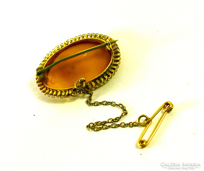 Antique Biedermeier gold-framed cameo inlaid brooch - lapel pin