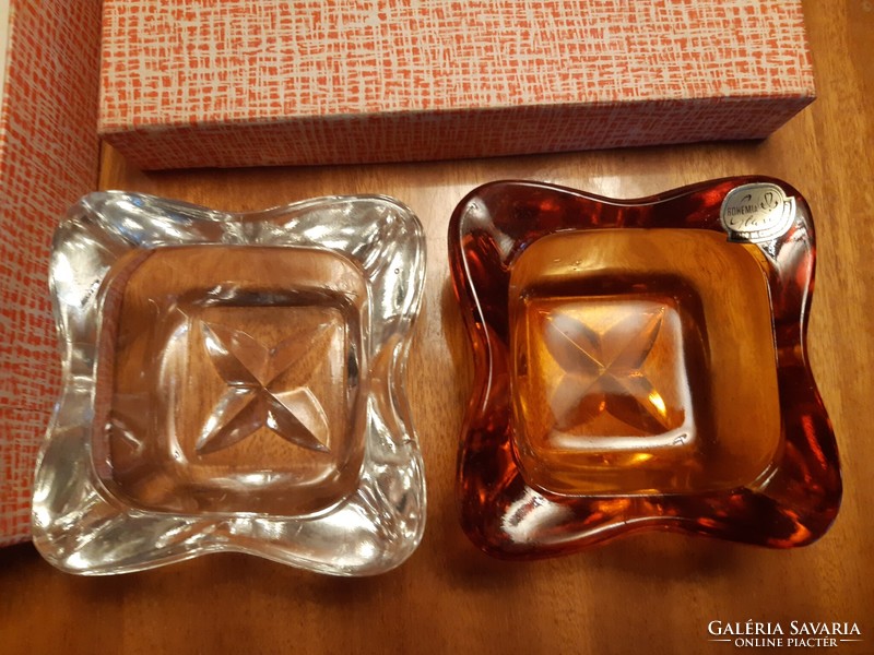 Sklo Union csehszlovák üveg hamutartó pár eredeti dobozában