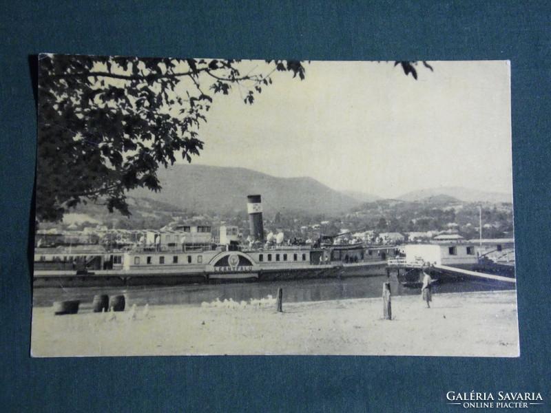 Képeslap, Tahitótfalu, hajó állomás, kikötő, Leányfalu lapátkerekes gőzhajó