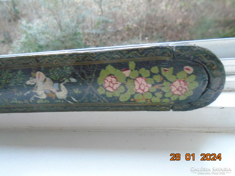 19 Sz quajar qalamdan Persian rare lacquer pen holder with galloping horse and flower patterns