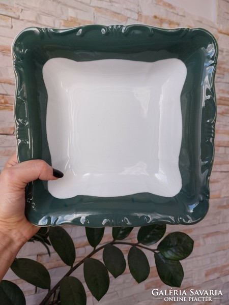 Dark green white ceramic bowl
