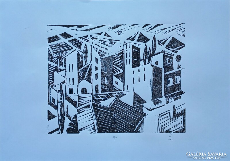 Italian Town - linocut print