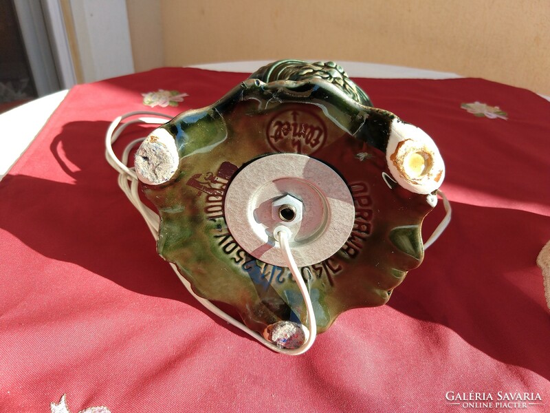 Szecessziós kerámia asztali  lámpa,eredeti selyem burájával,,42 cm,,most minimál ár nélkül,,