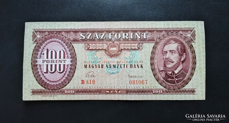 Nyomdahibás! 100 Forint 1957, EF, elcsúszott hátlapi nyomat, alacsonyabb sorszám!