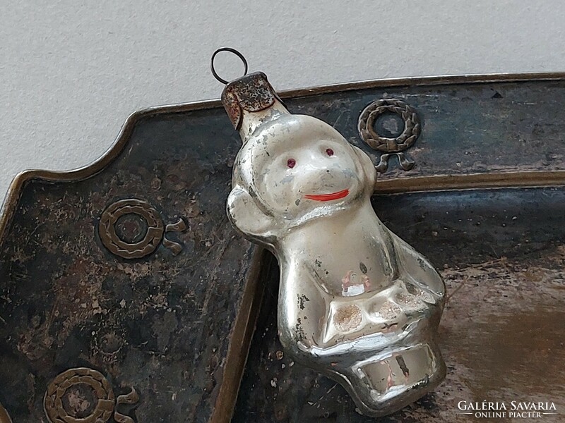 Old glass Christmas tree ornament silver little girl monkey glass ornament