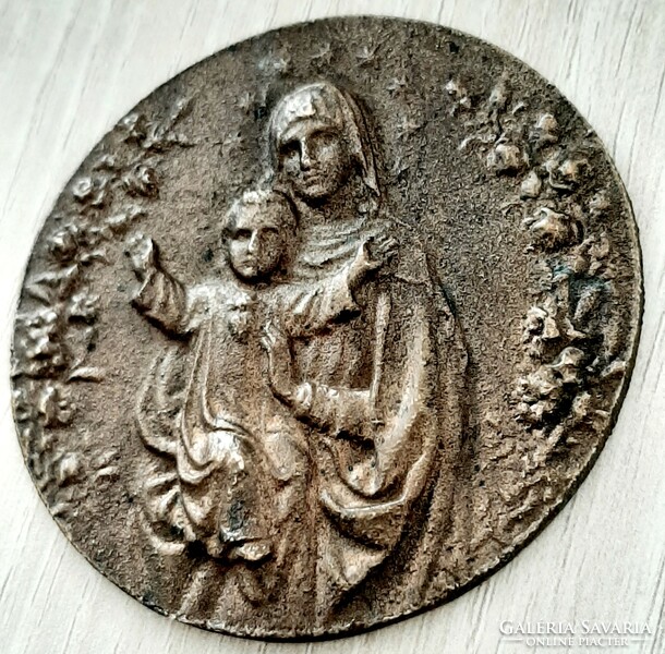 Bronze religious memorial plaque of Mary with her child