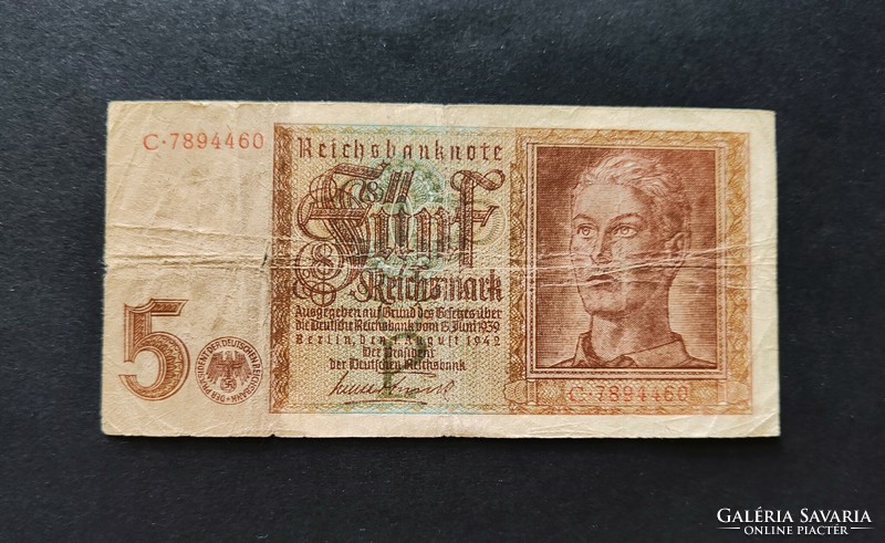 Németország 5 Reichsmark / Márka 1942, VG+