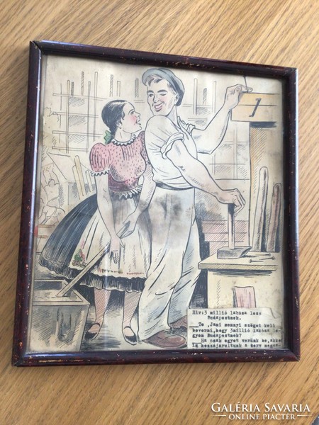 1947-es kommunista karikatúra valószínűleg a Szabad száj c. újságból 24 x 26,5 cm