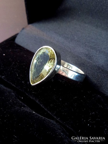 Rare silver ring with heliodor stones