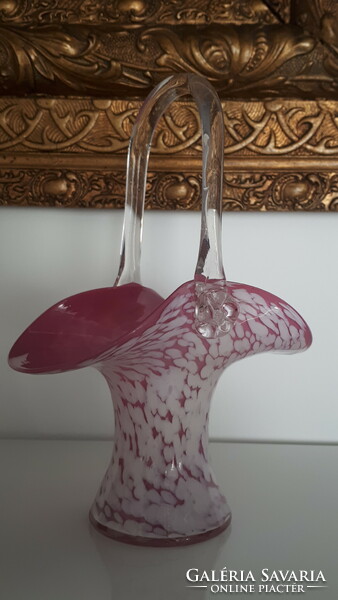 Beautiful flawless Murano pink blown glass basket 19 cm