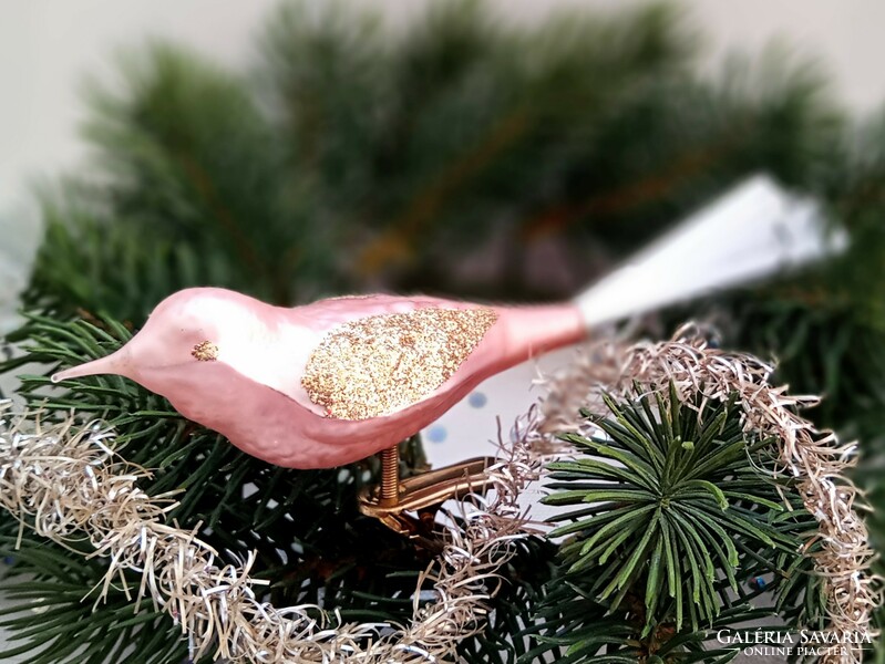 Üveg csipeszes nagy madárka karácsonyfa dísz 9-14cm