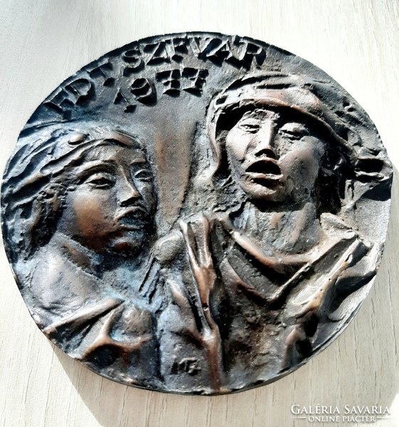 Fdt szfvár, Székesfehérvár old industrial art bronze relief plaque János Meszlényi 1939 - 2016