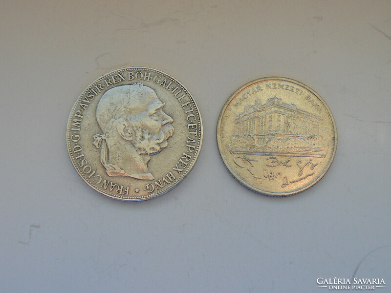 2 silver coins in one, k.U.K. Austria 5 kroner 1900, 200 ft 1993, original!