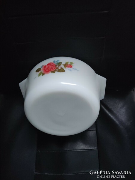 English pink pyre-Jena milk glass soup bowl. Retro/vitange kitchen.
