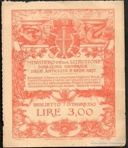 D - 010 - foreign banknotes: 1925 Italy, 3 lire entrance ticket to Pompeii