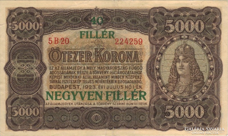 5000 Korona / 40 fils 1923 without printing place, original condition 2.