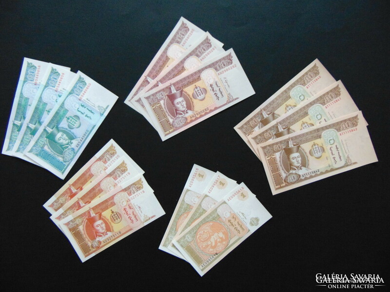 Mongólia 5 x 3 darab terper sorszámkövető - hajtatlan bankjegyek