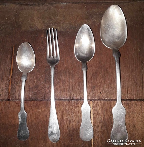 4 Pcs. Old silver spoon, fork.
