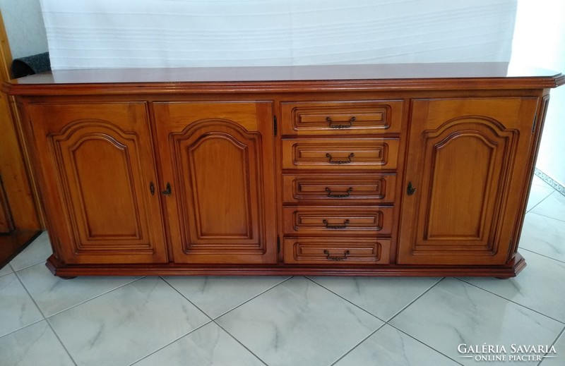 Large chest of drawers with an oak front, length: 196 cm, height: 80.5 cm, width: 43 cm. The wardrobe is beautiful, flawless