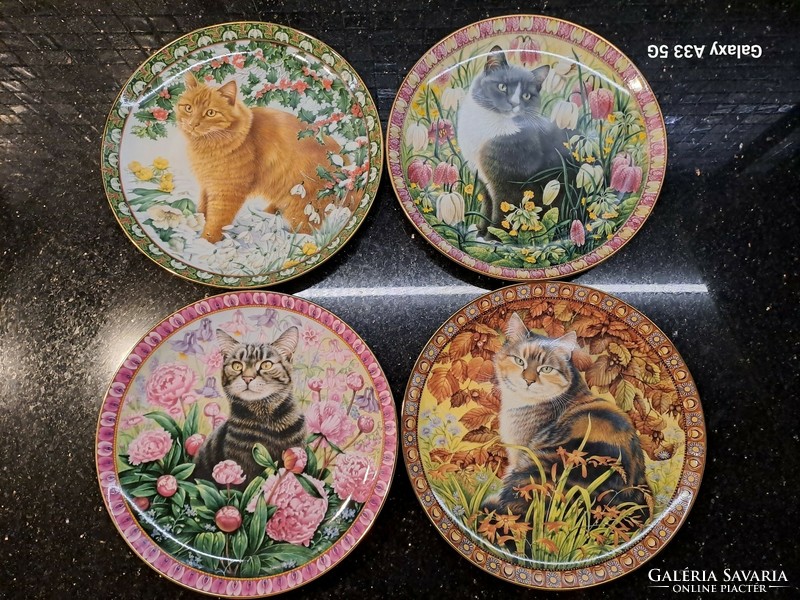 The franklin mint the four seasons cat collectible English porcelain plates four seasons cat kitten