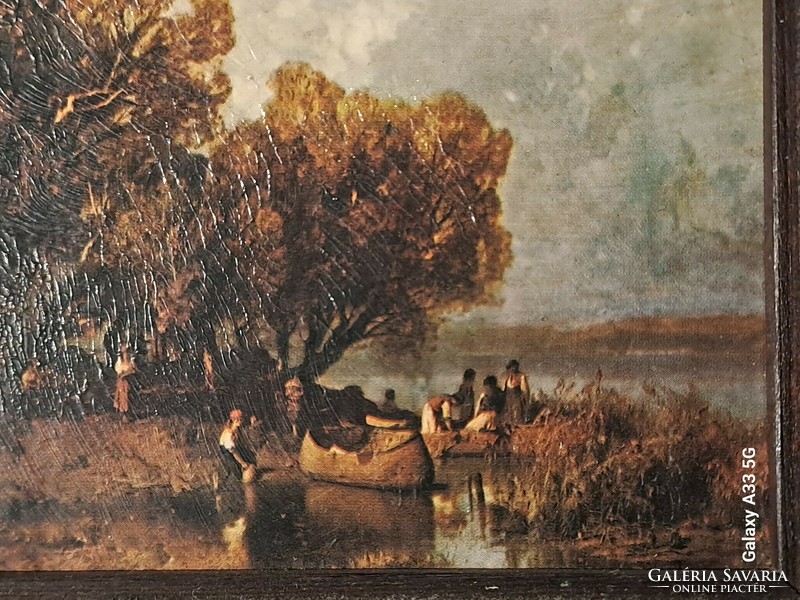 Mészöly Géza Balatoni halásztanya reprodukció 13x10 x3 cm falikép festmény