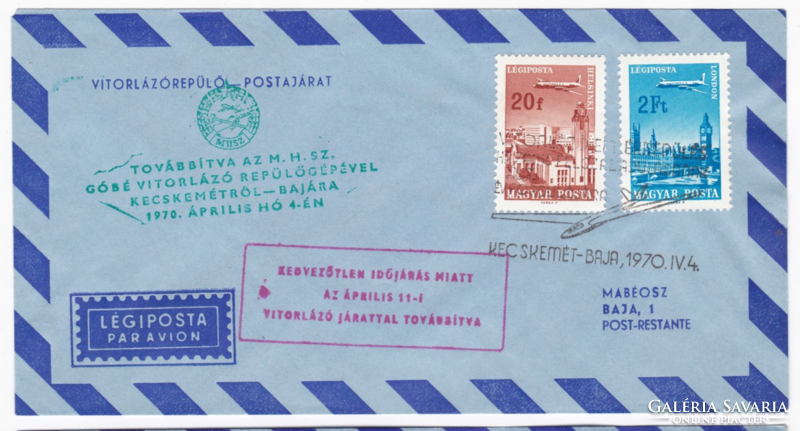 Vitorlázórepülő postajárat Kecskemét-Baja - Aerogramm 1970-ből