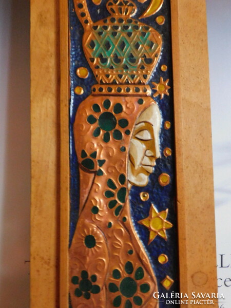 Fire enamel mural - woman with a jug 50x15 cm