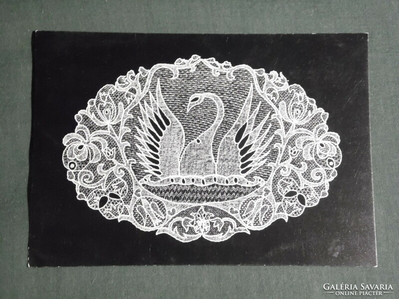Postcard, Kiskunhalas, Halas lace museum, oval swan motif