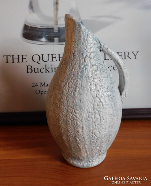 Retro ceramic craftsman's ear vase with gray, ruddy glaze 19 cm