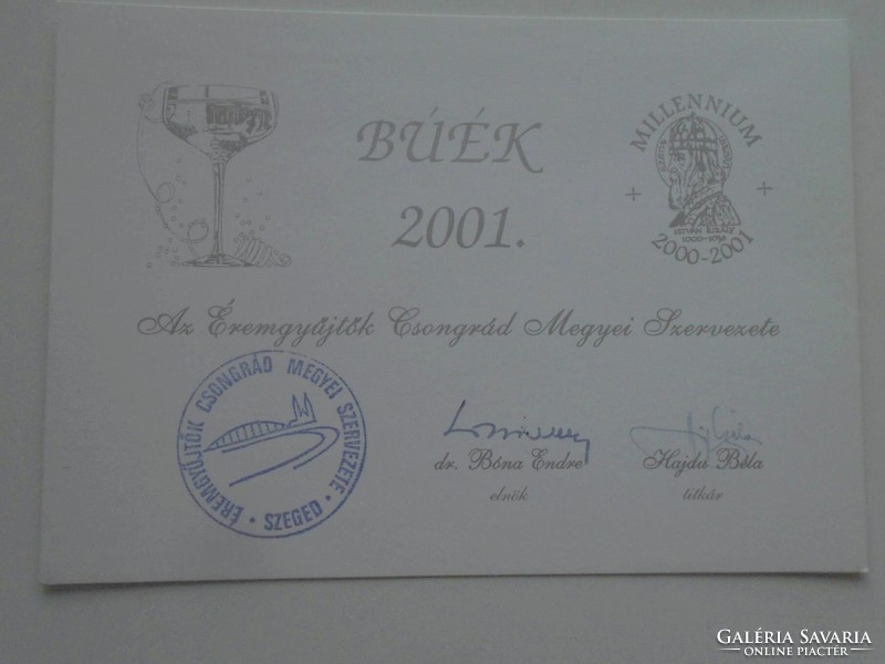 D200758   -BÚÉK 2001  Az Éremgyűjtők Csongrád Megyei Szervezete  Szeged  aláírások