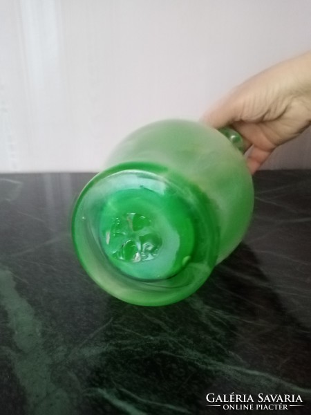 Régi zöld kézműves muránói üveg váza - szakított üveg  --   Anyák napjára!!!