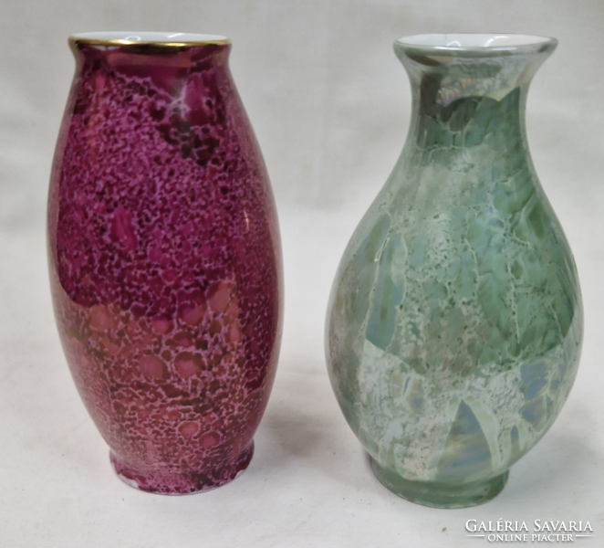 Hollóháza rare luster glazed porcelain vases are sold together in perfect condition