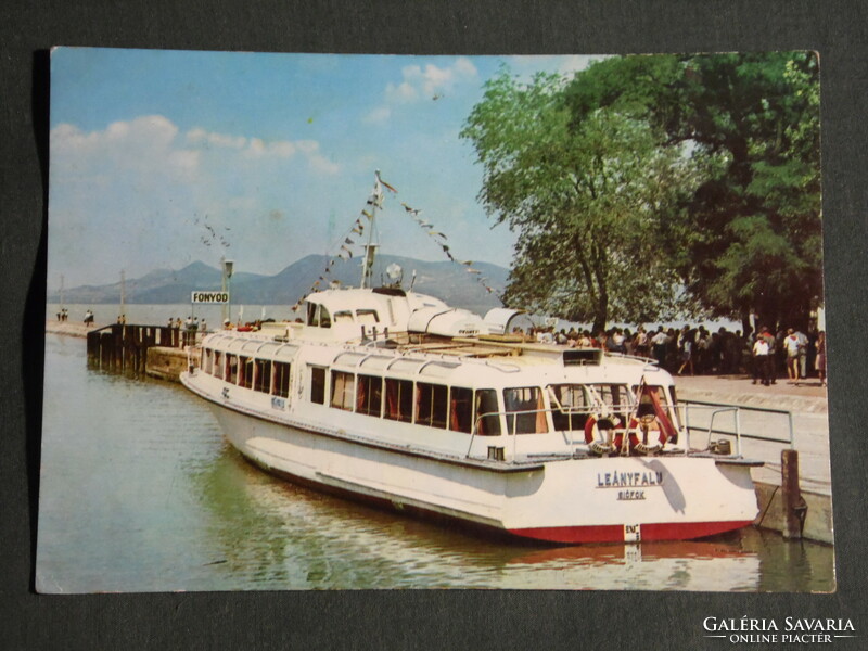 Postcard, balaton, Fonyód, harbor, pier detail, Leányfalu Siófok cruise ship
