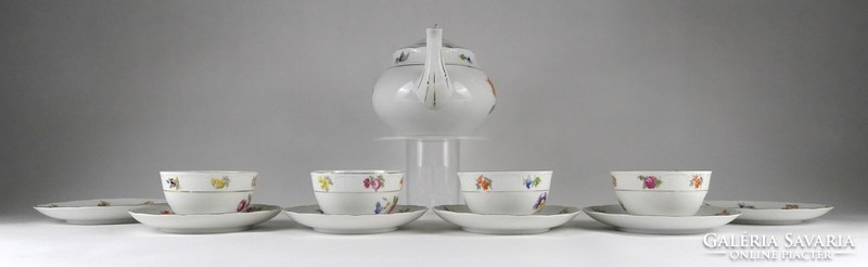 1N004 Régi virágmintás Meisseni porcelán teáskészlet