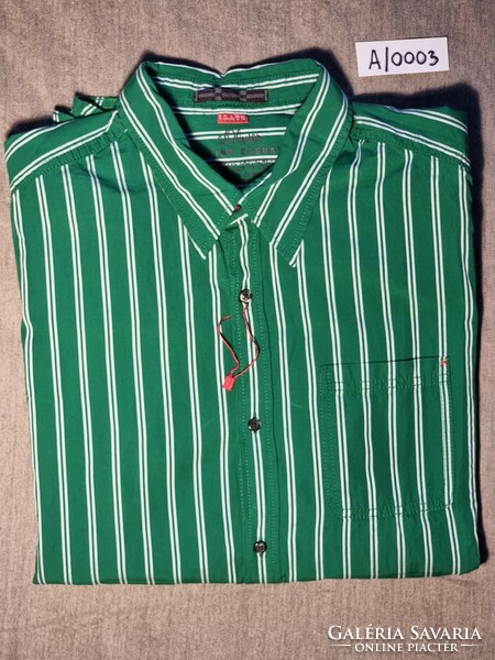 S.Oliver green and white longitudinal stripe rounded bottom fashionable long sleeve men's shirt.