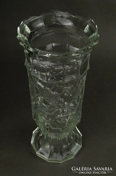 1M277 Régi magyal díszes üveg váza 20.5 cm