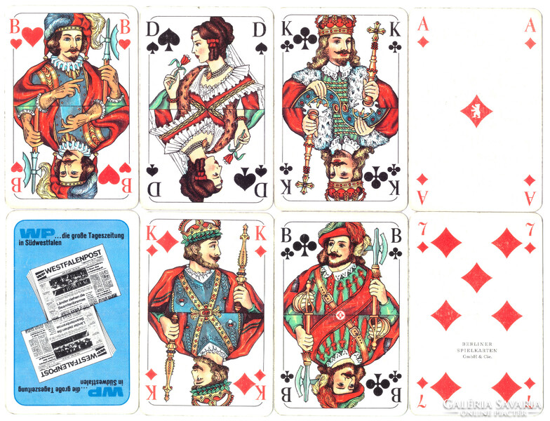 65. Francia sorozetjelű skat kártya berlini kártyakép Berliner Spielkarten 1975 körül 32 lap