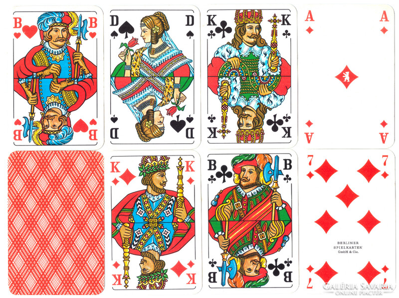 66. Francia sorozetjelű skat kártya berlini kártyakép Berliner Spielkarten 1975 körül 32 lap