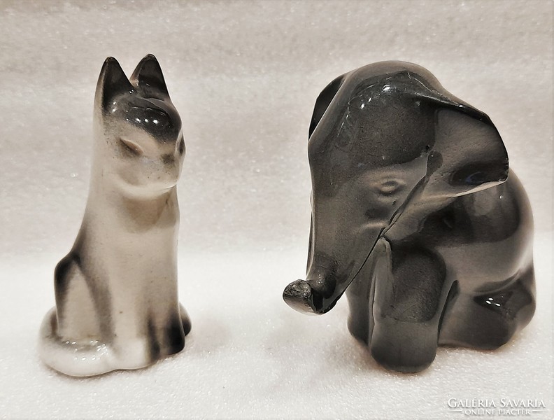 Art Deco Kolibri Kerámia (Lonkay Antal, Drasche Gyár, 1942.) macska és elefánt figurák