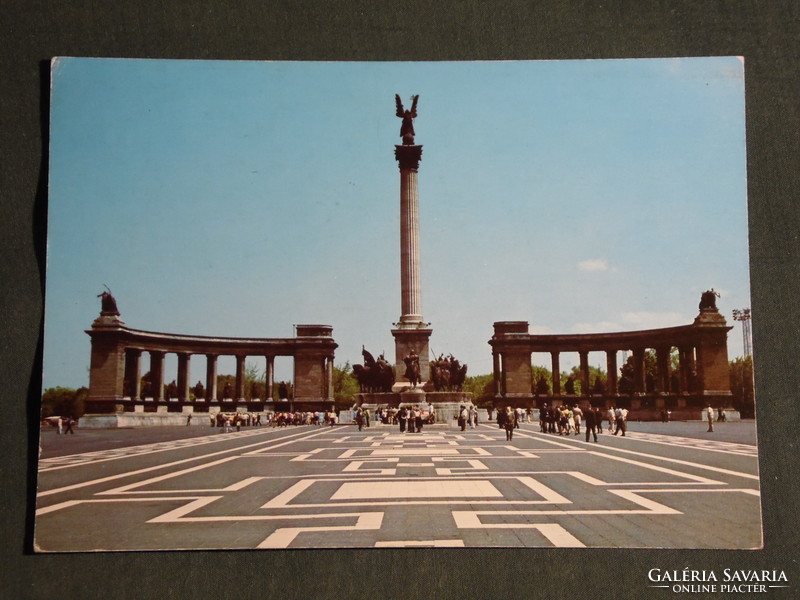 Képeslap, Budapest ,Hősök tere emlékmű, részlet, látkép