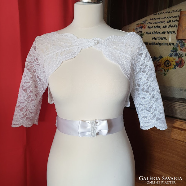 Wedding bol40 - white bridal bow short sleeve lace bolero