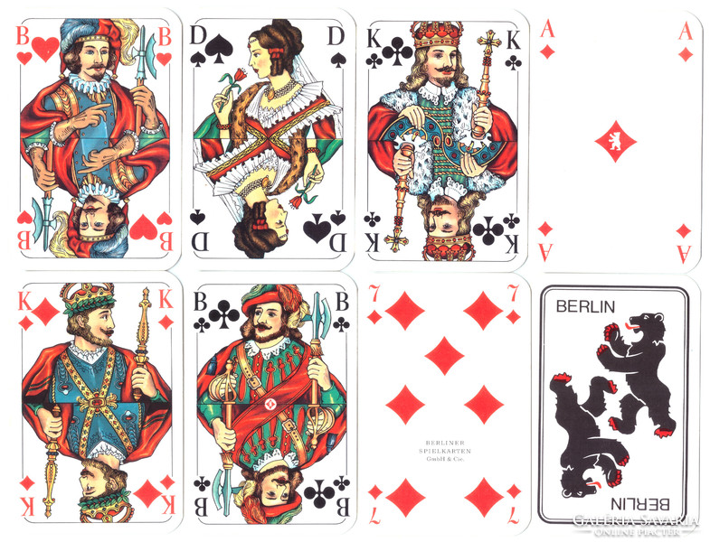 59. Francia sorozetjelű skat kártya berlini kártyakép Berliner Spielkarten 1975 körül 32 lap